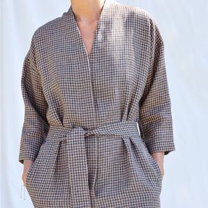 Gingham linen relaxed fit jumpsuit